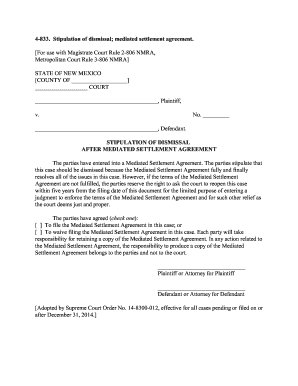 Stipulation of Dismissal After Mediated Settlement Agreement