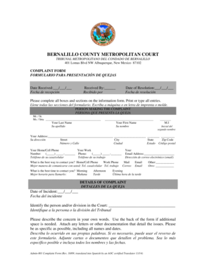 Bernalillo County Metropolitan Court Complaint Form