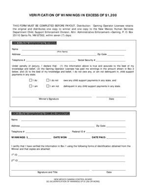 Verification of Winnings in Excess of $1,200