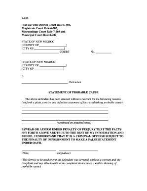New Mexico Statement of Probable Cause
