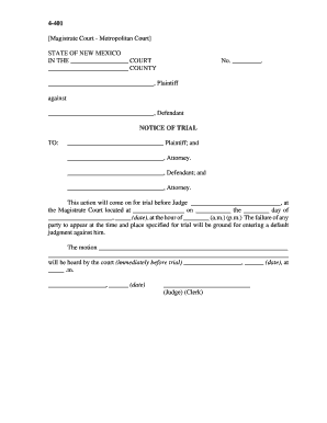 New Mexico Notice of Trial