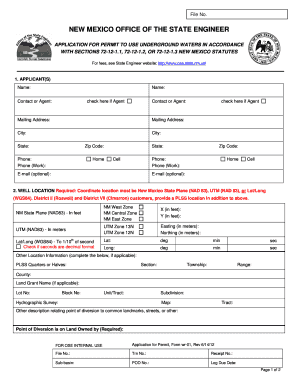 New Mexico Underground Water Use Permit Application