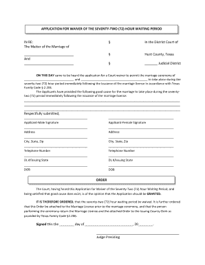 Texas 72-Hour Marriage Waiver Application