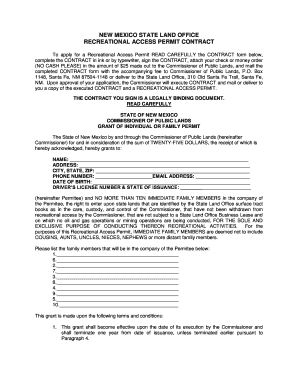 New Mexico Recreational Access Permit Contract