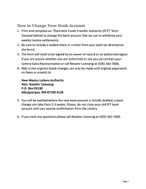 New Mexico Lottery EFT Bank Change Form