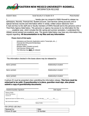 ENMU-Roswell Information Release Form