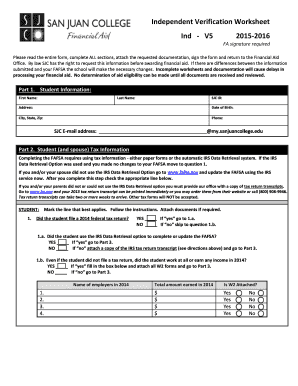 Independent Verification Worksheet