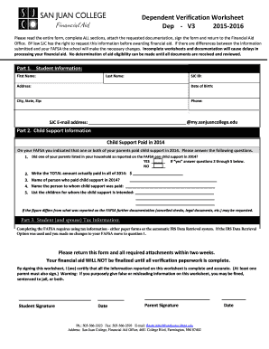 Dependent Verification Worksheet