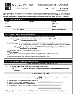 San Juan College Financial Aid Verification Worksheet