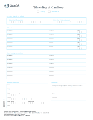 Diners Club CardStop Registration Form