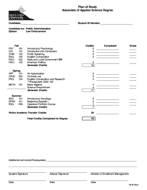 Plan of Study for Associate of Applied Science Degree