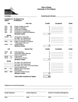 Associate of Arts Degree Plan of Study