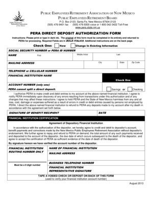PERA Direct Deposit Authorization Form