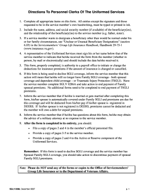 Servicemembers' Group Life Insurance Election and Certificate