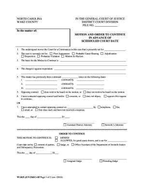 Motion and Order to Continue Court Date