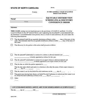 North Carolina Equitable Distribution Conference Order