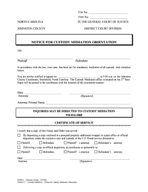 Notice for Custody Mediation Orientation