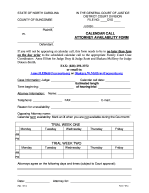 North Carolina Attorney Availability Form