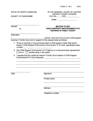 Motion to Set Child Support Hearing in Family Court