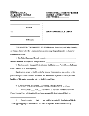 North Carolina Status Conference Order