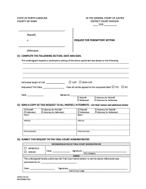 Request for Peremptory Setting