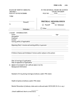 North Carolina Pretrial Memorandum