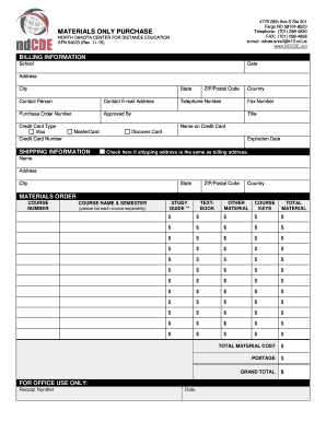 Materials Purchase Order Form