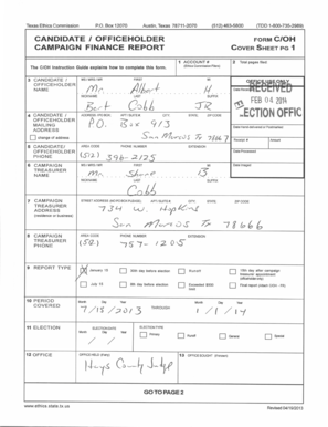 Texas Campaign Finance Report Form C/OH
