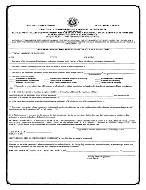 Assumed Name Certificate Texas