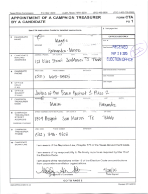 Texas Campaign Treasurer Appointment Form