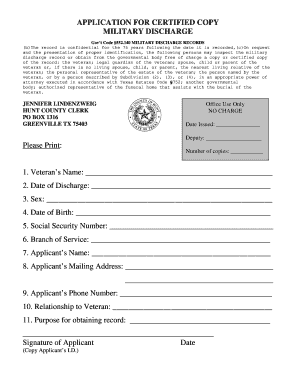 Application for Certified Copy of Military Discharge