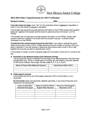 New Mexico Junior College 2014 Untaxed Income Verification Form