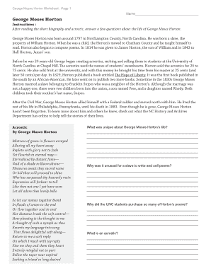 George Moses Horton Worksheet