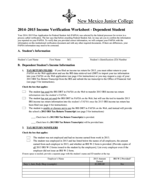 2014–2015 Income Verification Worksheet - Dependent Student