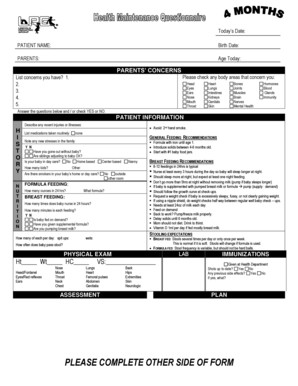 Pediatric Well Visit Form
