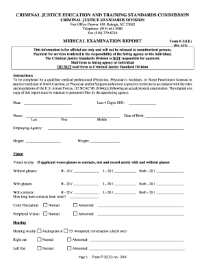 North Carolina Law Enforcement Medical Examination Report