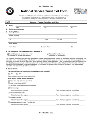 National Service Trust Exit Form