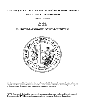 North Carolina Mandated Background Investigation Form