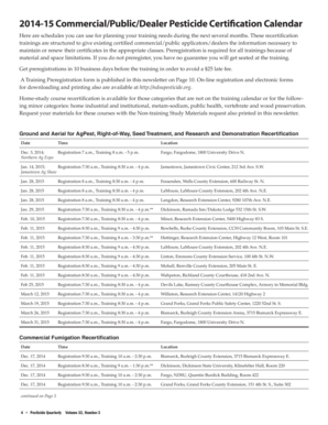 North Dakota Pesticide Certification Calendar