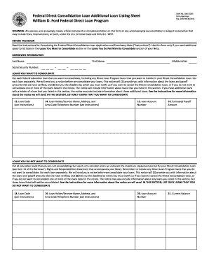 Federal Direct Consolidation Loan Additional Listing Sheet