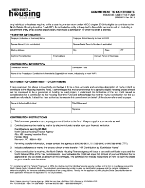 North Dakota Housing Incentive Fund Commitment Form