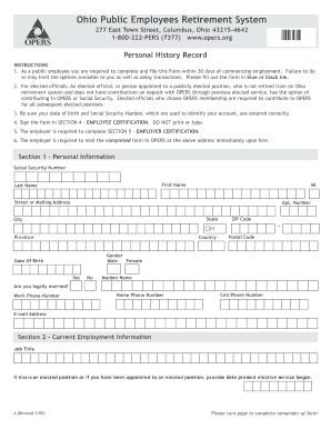 Ohio Public Employees Retirement System Personal History Record