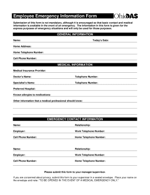 employee emergency information form submission of this form is not employee emergency information form