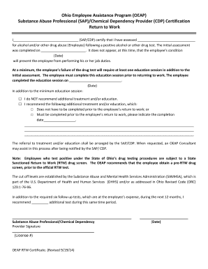 Ohio Employee Assistance Program Return to Work Certificate
