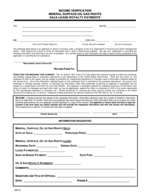 HUD Income Verification Form for Mineral Rights