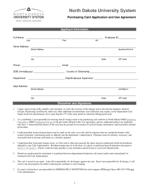 North Dakota Purchasing Card Application and Use Agreement