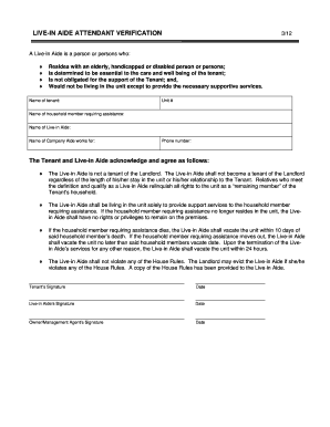 Live-in Aide Attendant Verification Form