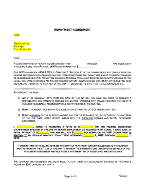 Repayment Agreement for Housing Assistance Overpayment