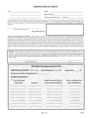 Verification of Assets Form