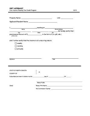 Gift Affidavit for Low Income Housing